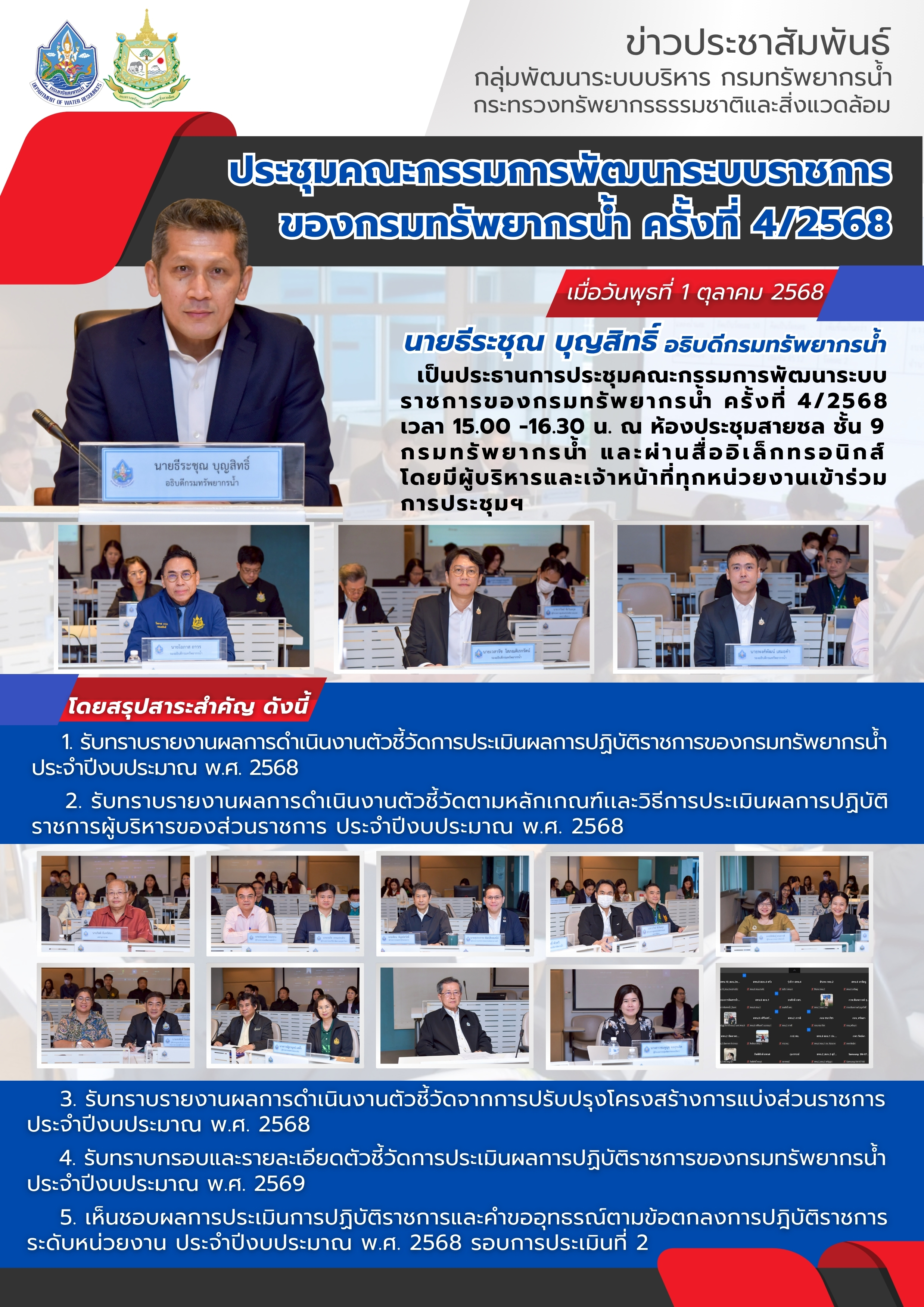 ประชุมคณะกรรมการพัฒนาระบบราชการของกรมทรัพยากรน้ำ ครั้งที่ 4/2568 